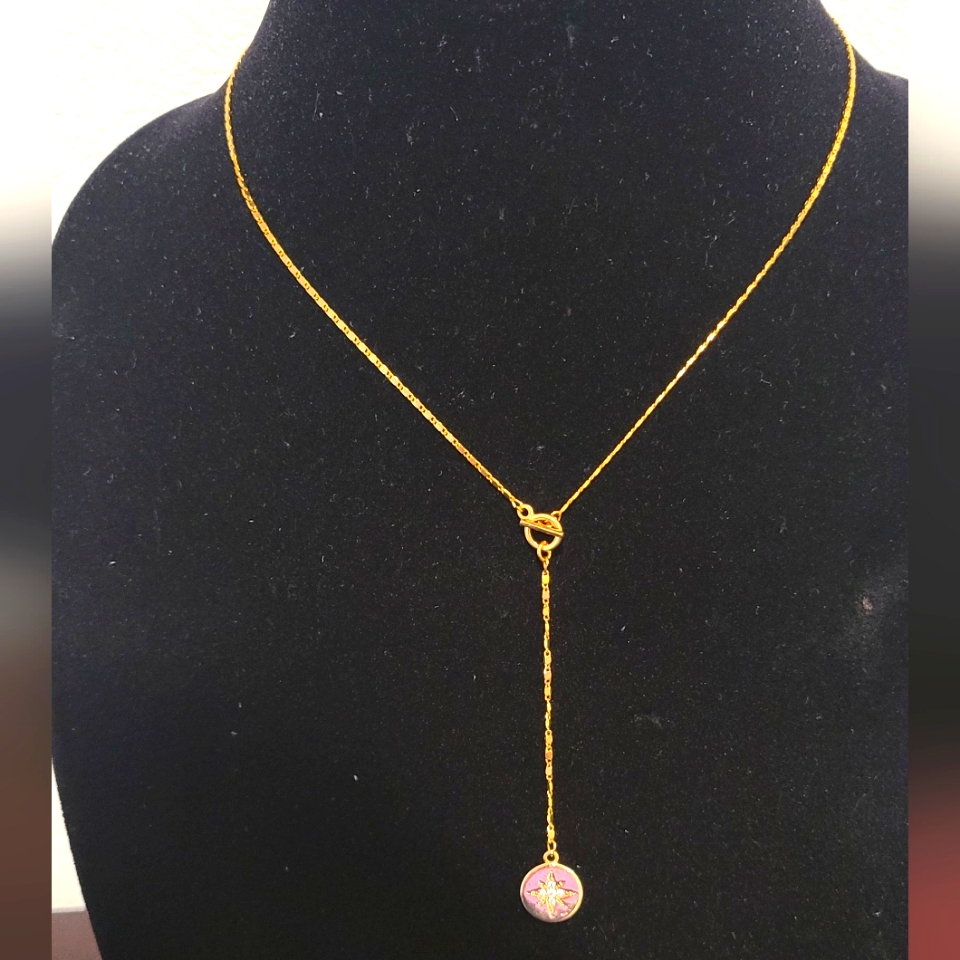Lariat Necklace With Diamond Starburst Pendent. New